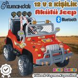 Kumandalı Çift Kişilik Mega Akülü Araba Kırmızı - 12 Volt İki Kişilik Akülü Araba Akülü JEEP - Mega