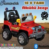 Kumandalı Mega Akülü Araba Kırmızı - Kumandalı 12 Volt Tek Kişilik Akülü Araba Akülü Jeep - Mega Off Road Turbo Jeep
