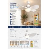 Kumandalı Tavan Vantilatörü 40w E27 Duylu Led Işıklı Sessiz Tavan Fanı 3 Kademeli Ayarlanabilir Hız beyaz