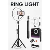Kumandalı Youtube Tiktok Çekim 3 Işıklı Telefon Tutucu Makyaj Işığı Ring Light 10INÇ+2.1M Tripod - Siyah