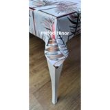 Kumaş astarlı leke tutmaz simli parlak yanardönerli gümüş bordo kırmızı üç boyutlu yaprak çerçeve desen lüks pvc muşamba masa örtüsü Gri 140 x 140