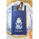 Kumaş Dokulu Lacivert Bleu Blanc Noel Baba Tasarım Cepli Yılbaşı Peçetesi 6lı Paket