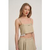 Kumaş Matchli Askılı Crop Bluz Taş