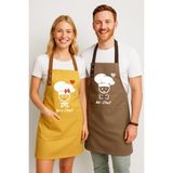 Kumaş Mutfak Önlüğü Seti 2'li Leke Tutmaz Su Itici %65 Pamuk %35 Polyester Kadın - Erkek Chef Şef Önlük - 60 x 75 cm - Kahverengi - Sarı