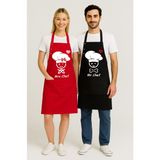 Kumaş Mutfak Önlüğü Seti 2'li Leke Tutmaz Su Itici %65 Pamuk %35 Polyester Kadın - Erkek Chef Şef Önlük - 60 x 75 cm - Kırmızı - Siyah