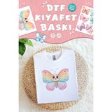 Kumaşa Baskı Yapılabilen Özel Tasarım Ütü ile Yapışan Tekstil Dtf Baskı Görseli Kelebek Temalı - Çok Renkli - 40x13mm - Kumaş Etiketi