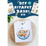 Kumaşa Baskı Yapılabilen Özel Tasarım Ütü ile Yapışan Tekstil Dtf Baskı Görseli Uzay Temalı - Çok Renkli - 40x13mm - Kumaş Etiketi