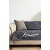 Kumaşçıtr Kaymaz Tabanlı Lüks Kadife Koltuk Kanepe Çekyat Örtüsü - Konforlu Antrasit Damar Desenli - 170 x 210 cm