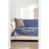 Kumaşçıtr Kaymaz Tabanlı Lüks Kadife Koltuk Kanepe Çekyat Örtüsü - Konforlu İndigo Damar Desenli - 170 x 210 cm