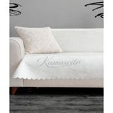 Kumaşçıtr Koltuk Çekyat Örtüsü Kaymaz Tabanlı Süngerli Kadife Kumaş Ekru Gofraj Baskı 170-205 cm - 170 x 210 cm