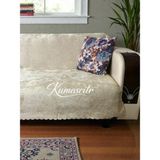 Kumaşçıtr Koltuk Çekyat Örtüsü – Kaymaz Tabanlı Süngerli Kadife Kumaş Krem Rengi Gofraj Baskı 170-205 cm - 170 x 210 cm