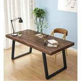 KUMİ Ahşap Masif Ağaç Doğal Çalışma Masası Demir Iskelet Ofis Masası Yemek Masası - 100 x 200 cm - Ceviz