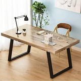 KUMİ Ahşap Masif Ağaç Doğal Çalışma Masası Demir Iskelet Ofis Masası Yemek Masası - 100 x 200 cm