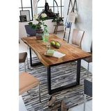 KUMİ Masif Ahşap Yemek Masası Demir Ayaklı Doğal Ahşap Mutfak Salon Masası - 80 x 180