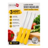 kumkumticaret 3’lü Lazer Kesim Sebze Bıçağı Seti Paslanmaz Çelik Keskin Meyve Doğrama Bıçağı Sarı