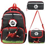 KumOziShop Futbol Baskılı Ortopedik Su Geçirmez Ultra Lüx Cüzdanlı Okul Çantası Termal Beslenme ve Kalemlik - Çok Renkli-KR1