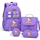 KumOziShop Hello Kitty Baskılı Özel Tasarım Ortopedik Su Geçirmez Cüzdanlı Okul Çantası Termal Beslenme ve Kalemlik - Mor