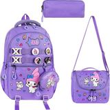 KumOziShop My Melody Baskılı Aksesuarlı Ortopedik Su Geçirmez Ultra Lüx Okul Çantası Termal Beslenme ve Kalemlik - Mor