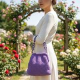 Kumru Studio Lila El Örgüsü Peluş Omuz Çantası – Akrilik Zincir Askılı Handmade Tasarım