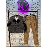 Kumrunun Dünyası Erkek Çocuk Denim Ceket Tişört Pantolon Alt Üst Takım Bayramlık 3'lü - Siyah - Koyu Kahverengi - 9 Yaş