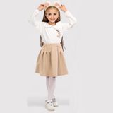Kumrunun Dünyası Kız Çocuk Bebe Yakalı Işlemeli Gömlek ve Fırfırlı Etek Alt Üst Takım - 01-Krem - 7 Yaş