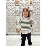 Kumrunun Dünyası Kız Çocuk Kolları Fırfırlı Yakalı Gömlek Triko Süveter Pantolon 3'lü Alt Üst Takım - 5 Yaş - 000-Siyah