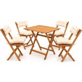 Kumsal Concept Katlanır Ahşap Balkon Bahçe Masa Sandalye Takımı Gürgen 4 Sandalyeli Minderli Bistro Set 60X80 - 1