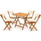 Kumsal Concept Katlanır Ahşap Balkon Bahçe Masa Sandalye Takımı Gürgen 4 Sandalyeli Minderli Bistro Set 60X80 cm
