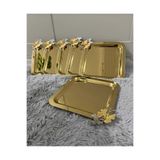 kumsal home züccaciye 6LI LÜX KELEBEKLİ GOLD KARE SUNUM ÇAY NİŞAN DEKORATİF VE ÇOK AMAÇLI TEPSİ