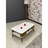 Kumsal Oval Kenar 100* 60 Orta Sehpa Beyaz-Ceviz - Beyaz - Ceviz