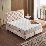 KUMSHOME Anka Tek Kişilik Ultra Full Ortopedik Yaylı Yatak + Baza + Başlık 3'lü Set - Bej - 120 x 200 cm