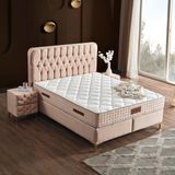 KUMSHOME Aspendos Tek Kişilik Ultra Full Ortopedik Yaylı Yatak + Baza + Başlık 3'lü Set - Krem - 90 x 190 cm