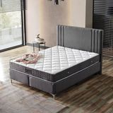 KUMSHOME Asya Tek Kişilik Full Ortopedik Yaylı Yatak + Baza + Başlık 3'lü Set - Koyu Gri - 100 x 200 cm
