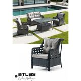 KUMSHOME Atlas Bahçe Balkon Teras Mobilyası El Örgüsü Rattan 2+1+1 - 1 Adet Camlı Masa - Antrasit
