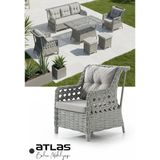 KUMSHOME Atlas Rattan Puflu Bahçe Balkon Takımı 3+1+1 - 2 Adet Puf - 1 Adet Camlı Masa -Gri