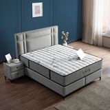KUMSHOME Eymen Tek Kişilik Ultra Full Ortopedik Yaylı Yatak + Baza + Başlık 3'lü Set - Gri - 100 x 200 cm