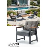 KUMSHOME Lara Metal Bahçe Balkon Takımı 2+1+1 Ahşap Masa Gri