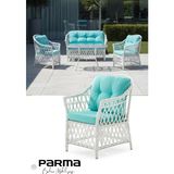 KUMSHOME Parma Çay Seti Bahçe Balkon Teras Mobilyası El Örgüsü Rattan 2+1+1 - 1 Adet Camlı Masa - Beyaz