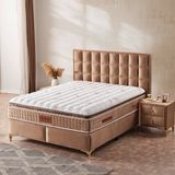 KUMSHOME Parma Tek Kişilik Ultra Full Ortopedik Pedli Yaylı Yatak + Baza + Başlık 3'lü Set - Açık Kahverengi - 120 x 200 cm