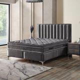 KUMSHOME Peri Tek Kişilik Ultra Full Ortopedik Yaylı Yatak + Baza + Başlık 3'lü Set - Koyu Gri - 100 x 200 cm