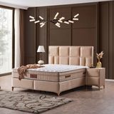 KUMSHOME Style Tek Kişilik Ultra Full Ortopedik Yaylı Yatak + Baza + Başlık 3'lü Set - Açık Bej - 100 x 200 cm