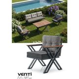 KUMSHOME Venti Metal Bahçe Balkon Takımı 3+1+1 Ahşap Masa Gri