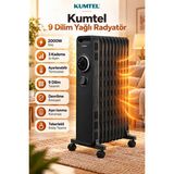 Kumtel 2000 W 9 Dilim Yağlı Radyatör Isıtıcı – 3 Güç Kademeli, Ayarlanabilir Termostatlı, Devrilme Emniyetli Beyaz - Siyah