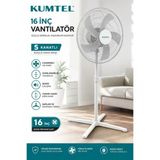 Kumtel KTF-355 Beyaz 16 Inç Ayaklı Vantilatör 50 W, 5 Pervaneli, 3 Kademeli, 121 cm Yüksekli
