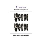 KUOV1663 - 1663 Uzun Oval - 10'lu Tekrar Kullanılabilir El Yapımı Protez Takma Tırnak Siyah-M