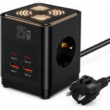 Küp Çoklu Priz 3 Topraklamalı Ac Priz, 2 Type-C + 2 Usb-A Çıkışlı, 25W Hızlı Şarj, 3680W - Çok Renkli - Genel