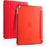 Kupa Apple iPad 9.7 2017 5.nesil Kılıf Darbe Emici 4 Farklı Stand Özelliği Kalem Koyma Şeffaf Silikon - Kırmızı
