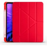 Kupa Apple iPad Air 10.9 2020 4.nesil Kılıf Darbe Emici 4 Farklı Stand Özelliği Kalem Koyma Şeffaf - Kırmızı