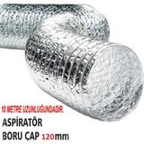 Kupa Aspiratör Borusu 10 Metre 120 mm Esnek Alüminyum Tüm Aspiratör ve Davlumbaza Uyar