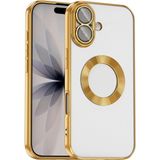 Kupa iPhone 17 Kılıf Kamera Koruma Logo Gösteren Kenarları Renkli Şeffaf Arka Yüzey Silikon Kapak - Gold